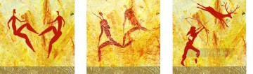 オリジナルのトーテム プリミティブ アート Painting - 3つのセクションでの狩猟 アフリカの原始芸術のトーテム 原始芸術のオリジナル